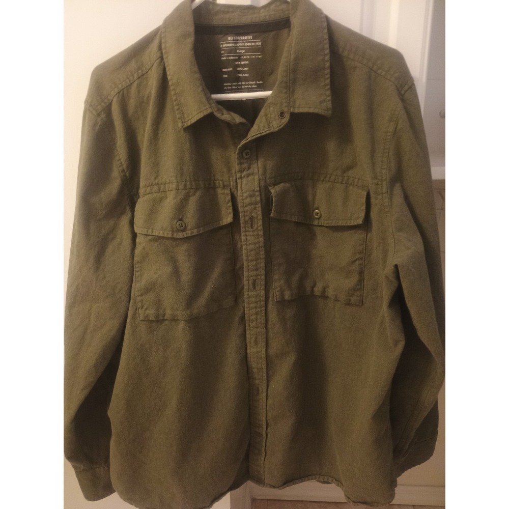 Men's REI Cooperative Long Sleeve Shirt Olive Green Size XL 100% Cotton Pockets